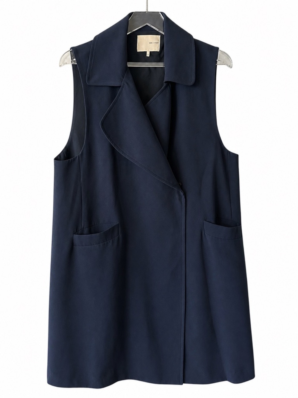 Oak + Fort Navy Sleeveless Longline Vest | Minimalist Duster | Size XS
